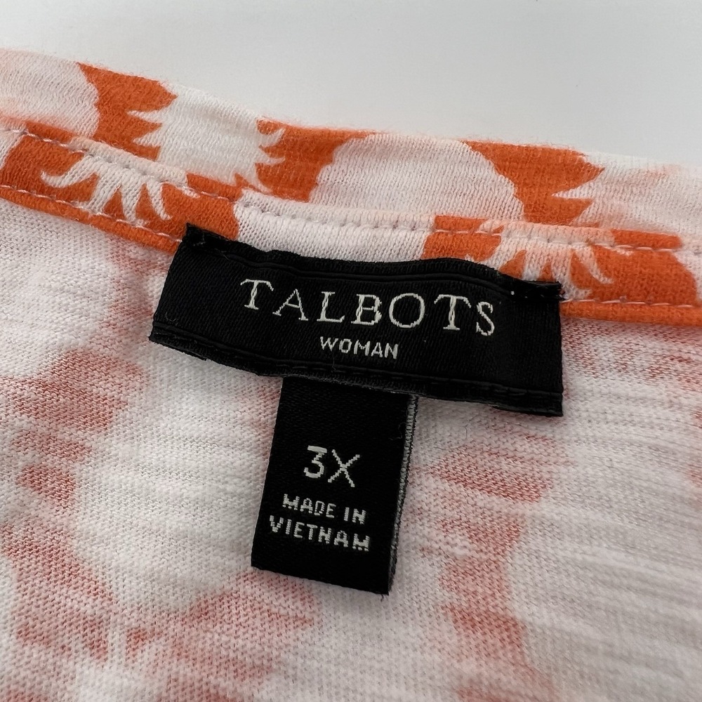 Talbots T-Shirt Women's 3X Pineapple Stripes Graphic Tee Basic Top Orange Navy - Picture 5 of 7